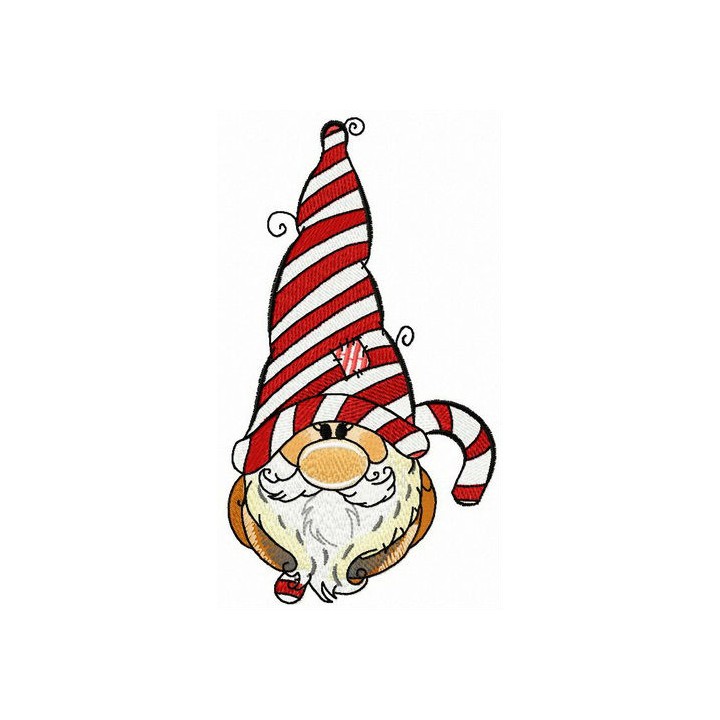 Gnome with sweet candy cane embroidery design - Embroidery Design