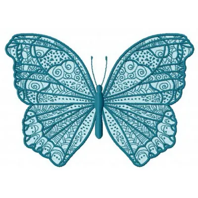 Preview of a night blue butterfly embroidery design showcasing intricate stitch patterns on fabric.