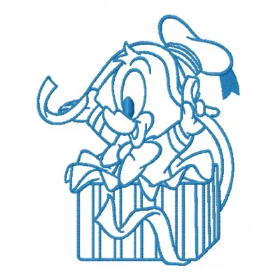 Preview of Donald with ribbon 2 embroidery design from the Duck Tales collection, showcasing a vibrant stitched motif.