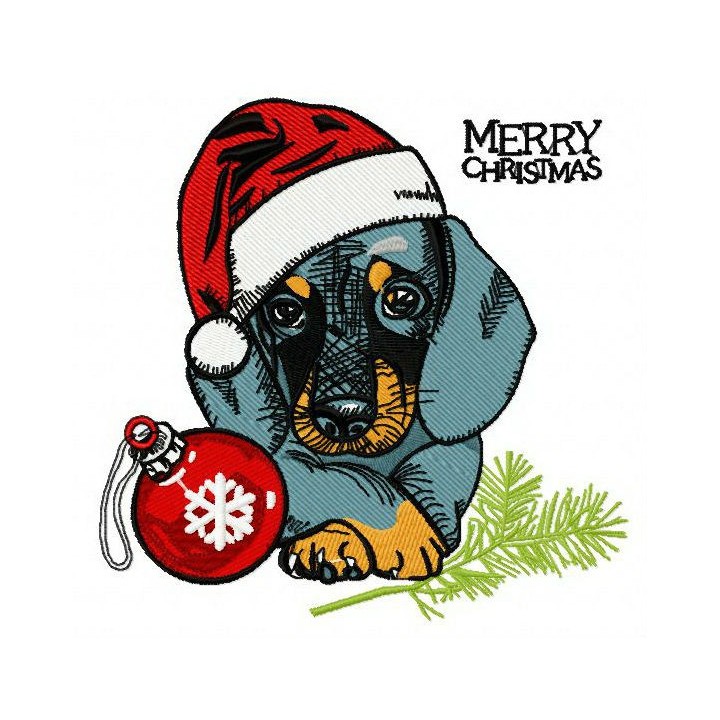 Christmas dachshund embroidery design - Embroidery Design