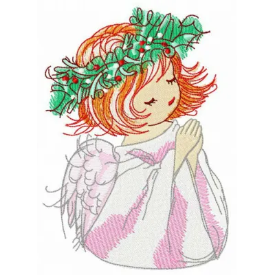 Praying before Christmas embroidery design featuring an angel, perfect for holiday-themed projects and decorations.