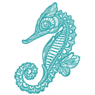 Mosaic sea horse 2 embroidery design showcasing intricate details in vibrant colors for sea life projects.