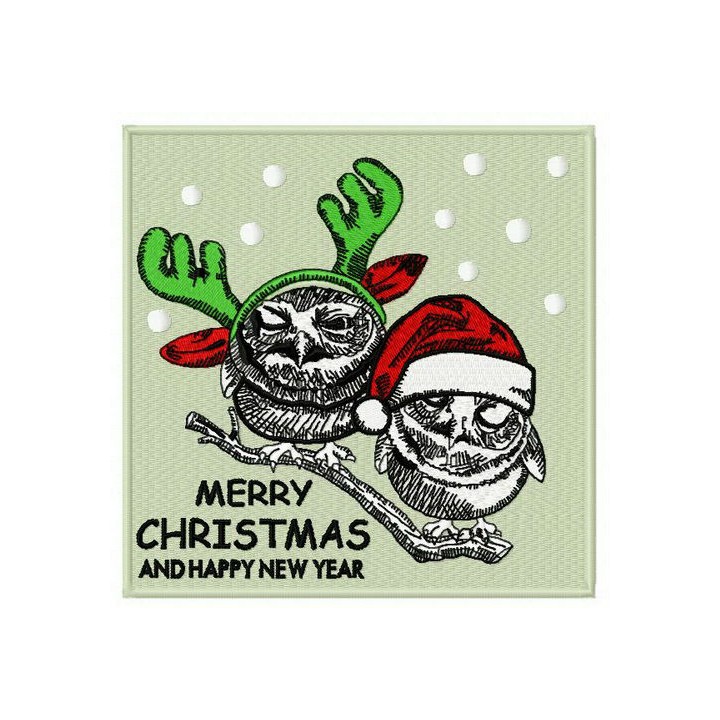 Merry and Bright Owls embroidery design - Embroidery Design