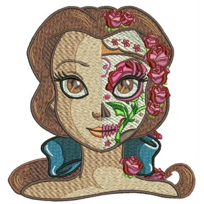 Fancy Belle embroidery design inspired by Beauty and the Beast, showcasing intricate stitched motifs for creative projects.