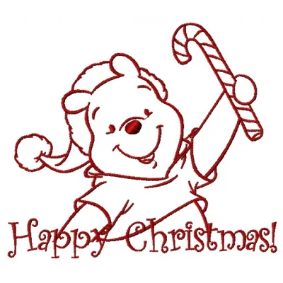 Winnie the Pooh wearing a Santa hat, digital embroidery design for Christmas projects and festive stitching.
