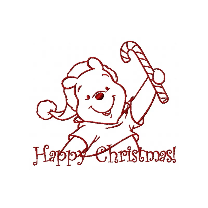 Winnie the Pooh wearing a Santa hat, digital embroidery design for Christmas projects and festive stitching.
