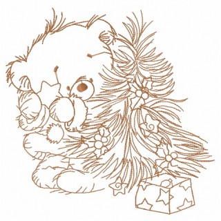 Bear decorating New Year tree 5 embroidery design - Embroidery Design