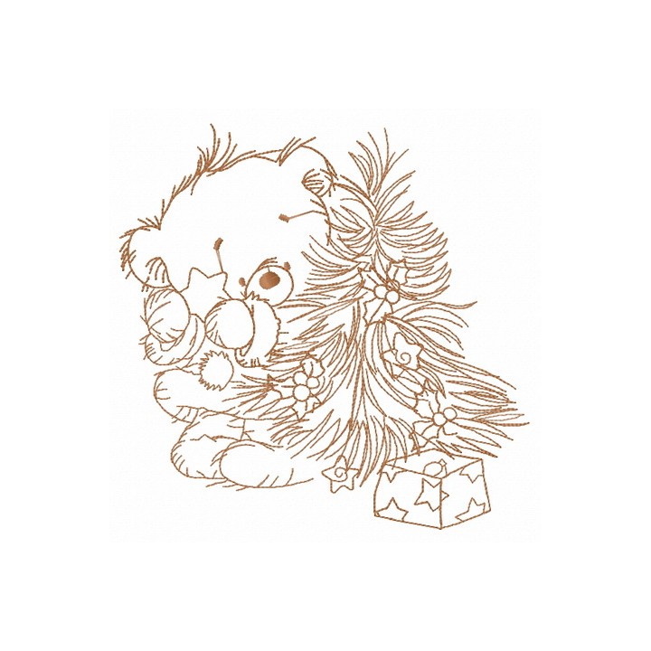 Bear decorating New Year tree 5 embroidery design - Embroidery Design