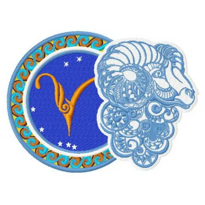 Aries zodiac sign embroidery design featuring intricate detailing, perfect for stitching on t-shirts or tote bags.