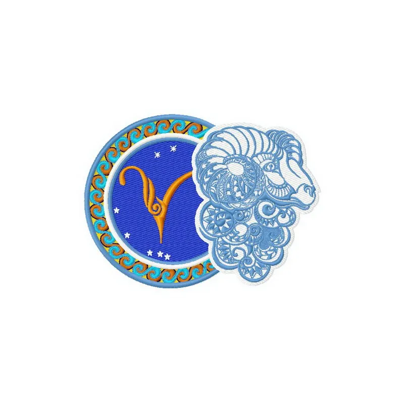 Aries zodiac sign embroidery design featuring intricate detailing, perfect for stitching on t-shirts or tote bags.