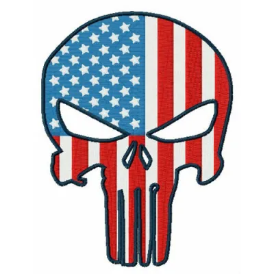 USA flag Punisher embroidery design showcasing a bold stitched motif for gaming enthusiasts.