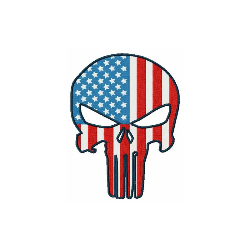 USA flag Punisher embroidery design showcasing a bold stitched motif for gaming enthusiasts.