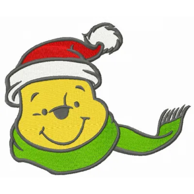 Preview of Pooh's knitted green scarf embroidery design, a festive motif perfect for Christmas projects.