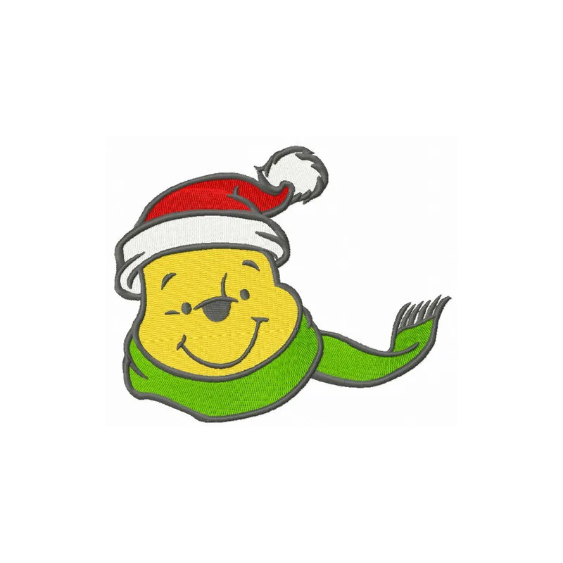 Preview of Pooh's knitted green scarf embroidery design, a festive motif perfect for Christmas projects.