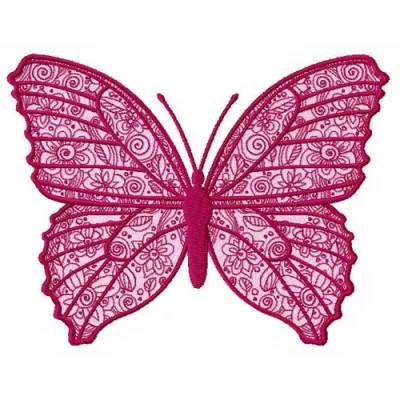 Blooming butterfly embroidery design showcasing intricate details, perfect for embellishing garments and accessories.