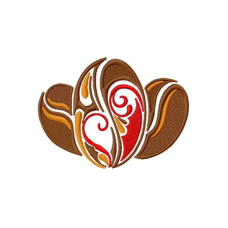 Coffee beans embroidery design showcasing intricate stitching patterns for coffee lovers.