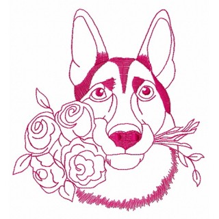German Shepherd with roses 2 embroidery design - Embroidery Design
