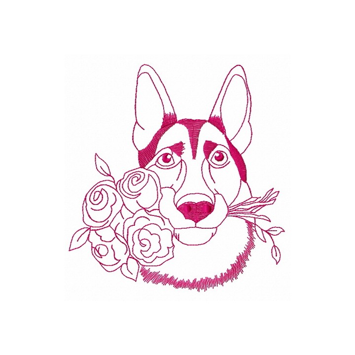 German Shepherd with roses 2 embroidery design - Embroidery Design