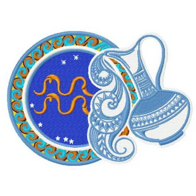 Preview of Aquarius zodiac sign embroidery design featuring intricate details for stitching on various fabrics.