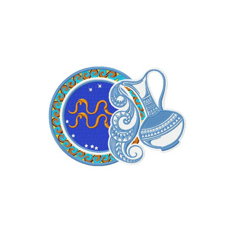 Preview of Aquarius zodiac sign embroidery design featuring intricate details for stitching on various fabrics.