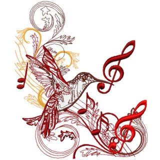 Musical humming-bird embroidery design - Embroidery Design