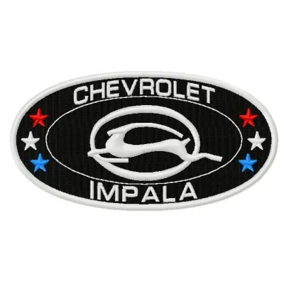 Preview of Chevrolet Impala logo 3 embroidery design, showcasing intricate stitching patterns for automotive enthusiasts.