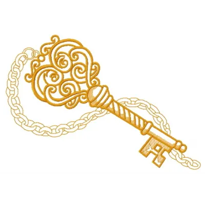 Vintage key 2 embroidery design showcasing intricate details, ideal for embellishing bags and apparel.