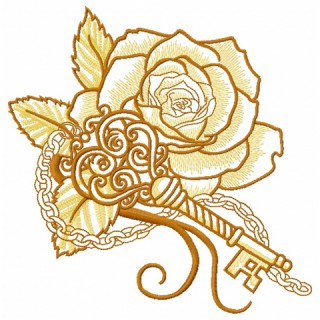 Rose and vintage key 3 embroidery design - Embroidery Design