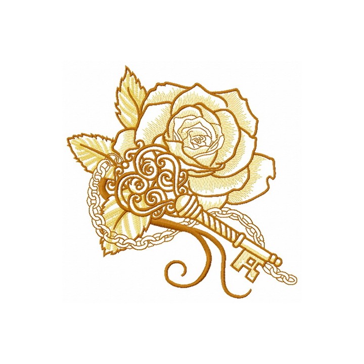 Rose and vintage key 3 embroidery design - Embroidery Design