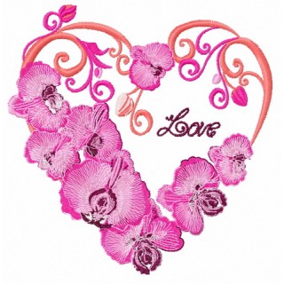 Heart with orchids embroidery design - Embroidery Design