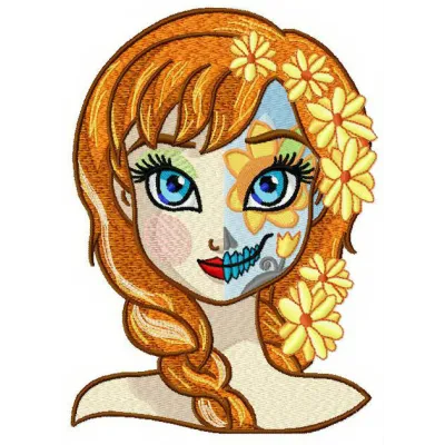 Fancy Anna embroidery design from Frozen, showcasing intricate details for creative stitching projects.