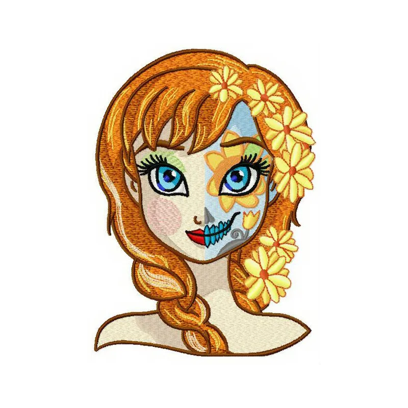 Fancy Anna embroidery design from Frozen, showcasing intricate details for creative stitching projects.