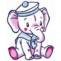 Elephant sailor embroidery design featuring a whimsical elephant in a sailor outfit, perfect for stitching on various items.