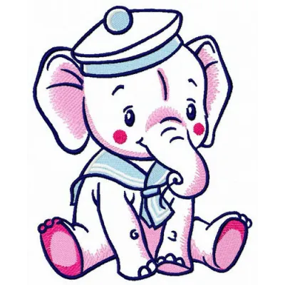 Elephant sailor embroidery design featuring a whimsical elephant in a sailor outfit, perfect for stitching on various items.
