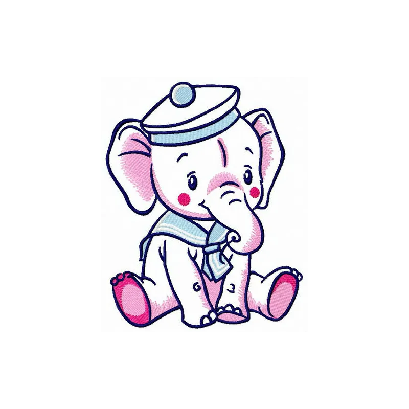 Elephant sailor embroidery design featuring a whimsical elephant in a sailor outfit, perfect for stitching on various items.