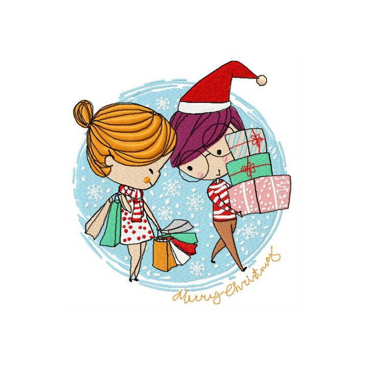 Christmas shopping embroidery design - Embroidery Design