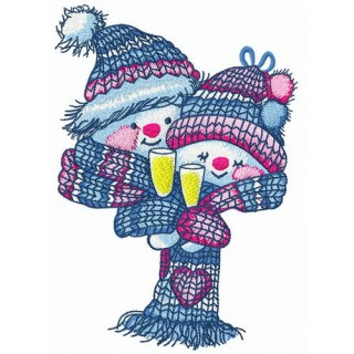 Snow family celebrating holiday embroidery design - Embroidery Design