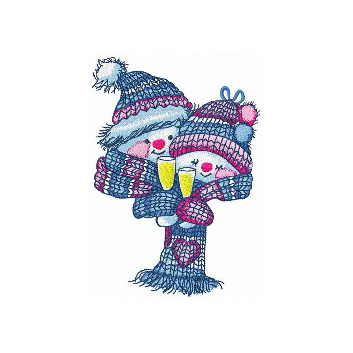 Snow family celebrating holiday embroidery design - Embroidery Design