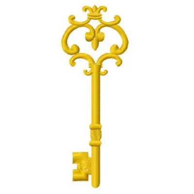 Golden key 9 embroidery design showcasing intricate details, ideal for embellishing home decor or apparel.