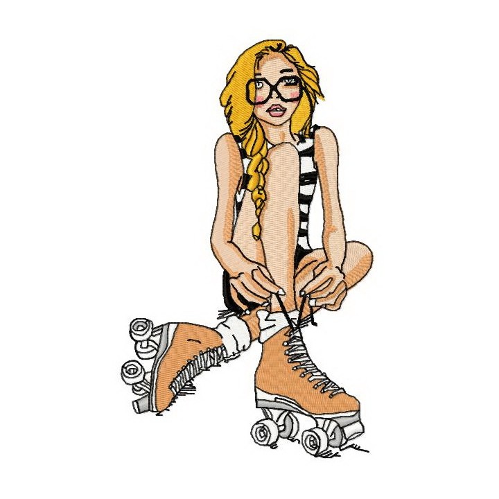 Cute roller skater embroidery design - Embroidery Design