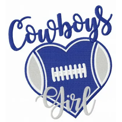 Preview of Cowboys girl alternative embroidery design featuring a playful stitching pattern for fans.