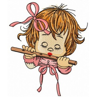 Girl with flute embroidery design - Embroidery Design