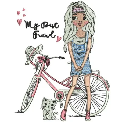 Ethnic girl embroidery design showcasing intricate patterns, perfect for vacation-themed projects.