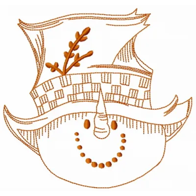 Charming embroidery design of a snowman in a top hat, perfect for festive projects like t-shirts and holiday decorations.