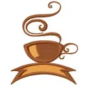 Embroidery design featuring a whimsical coffee cup motif, perfect for stitching on kitchen towels or tote bags.