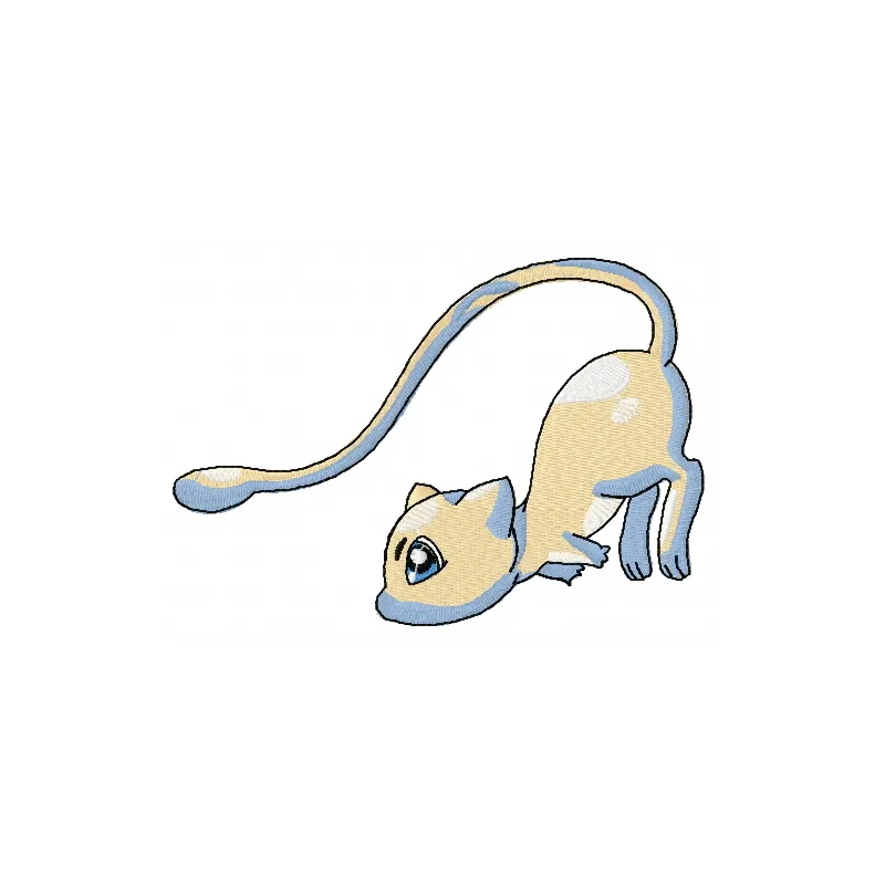 Mew 3 embroidery design showcasing a playful Pokémon motif, perfect for stitching on t-shirts and tote bags.