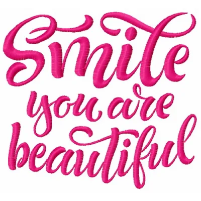 Preview of the 'Smile You Are Beautiful 2' embroidery design featuring a romantic love quote.