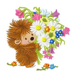 Hedgehog's bouquet embroidery design - Embroidery Design