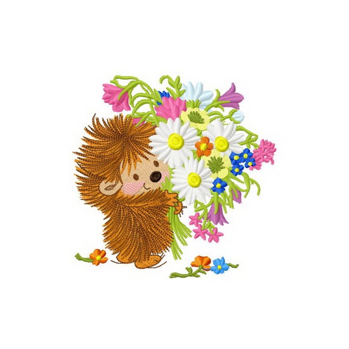 Hedgehog's bouquet embroidery design - Embroidery Design
