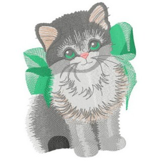 Kitten with bow embroidery design - Embroidery Design